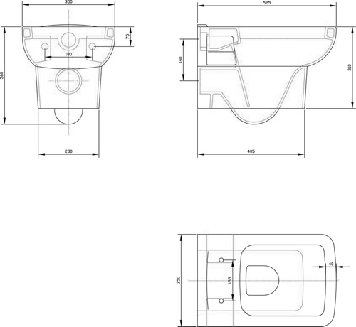 Technical image of Premier Ambrose Wall Hung Toilet Pan, Frame & Luxury Seat.