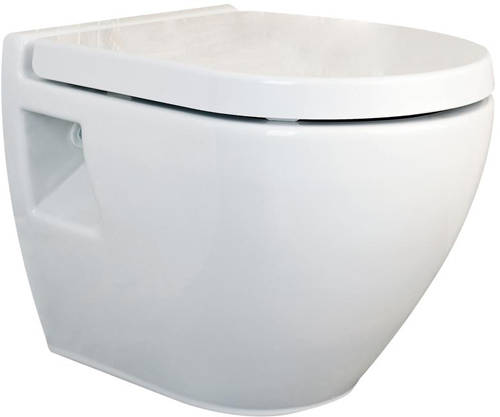 Example image of Premier Marlow Round Wall Hung Toilet Pan, Frame & Luxury Soft Close Seat.