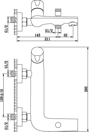 Technical image of Ultra Nemesis Mono Basin & Bath Shower Mixer Tap Set With Shower Kit  (Chrome).