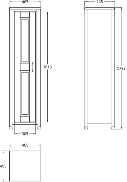 Technical image of Old London Furniture Tall Bathroom Storage Unit 450mm (Pistachio).