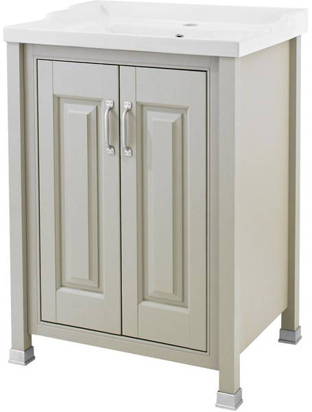 Larger image of Old London Furniture Vanity Unit & Ceramic Basin 600mm (Stone Grey).