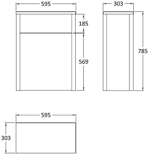 Technical image of Old London Furniture Back To Wall WC Unit 600mm (Stone Grey).