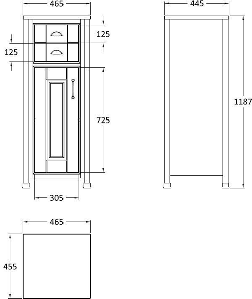 Technical image of Old London Furniture Bathroom Storage Unit 450mm (Stone Grey).