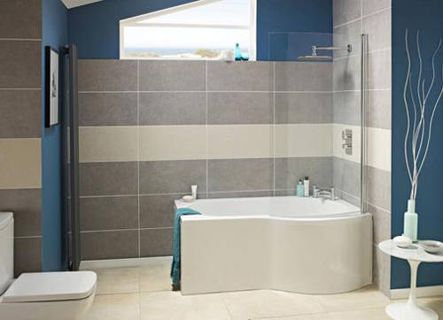 Example image of Crown Baths P-Shape 1500mm Shower Bath Only (Right Handed).