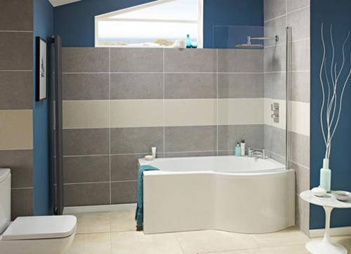 Example image of Crown Baths P-Shape 1700mm Shower Bath Only (Right Handed).