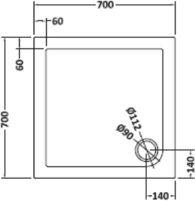 Technical image of Crown Trays Square Shower Tray (700x700x40mm).