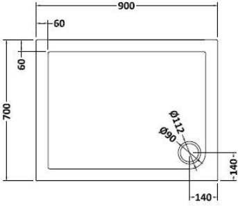 Technical image of Crown Trays Rectangular Shower Tray (900x700x40mm).