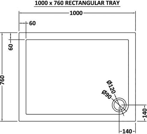 Technical image of Crown Trays Easy Plumb Rectangular Shower Tray. 1000x760x40mm.