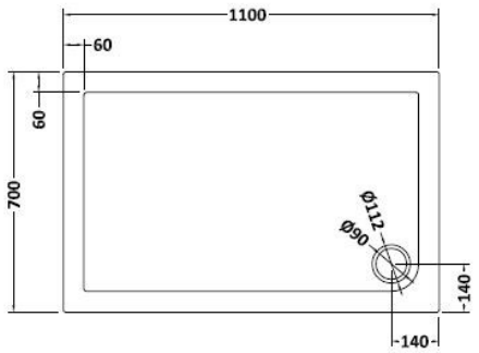 Technical image of Crown Trays Rectangular Shower Tray (1100x700x40mm).