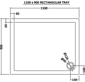 Technical image of Crown Trays Easy Plumb Rectangular Shower Tray. 1100x900x40mm.