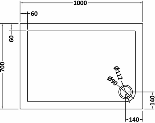 Technical image of Crown Trays Rectangular Shower Tray (1000x700x40mm).