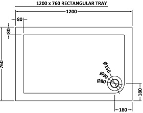 Technical image of Crown Trays Low Profile Rectangular Shower Tray. 1200x760x40mm.