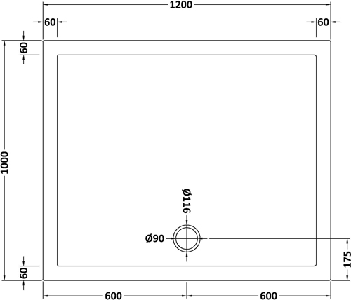 Technical image of Crown Trays Rectangular Shower Tray 1200x1000mm (Gloss White).