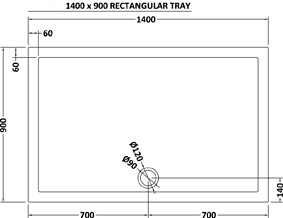 Technical image of Crown Trays Easy Plumb Rectangular Shower Tray. 1400x900x40mm.