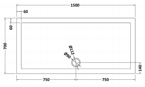 Technical image of Crown Trays Rectangular Shower Tray (1500x700x40mm).
