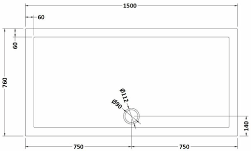 Technical image of Crown Trays Low Profile Rectangular Shower Tray 1500x760x40mm.