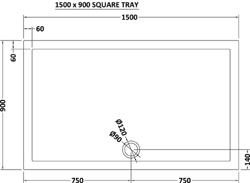 Technical image of Crown Trays Easy Plumb Rectangular Shower Tray. 1500x900x40mm.