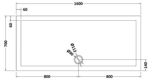 Technical image of Crown Trays Rectangular Shower Tray (1600x700x40mm).