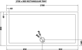 Technical image of Crown Trays Low Profile Rectangular Shower Tray. 1700x800x40mm.