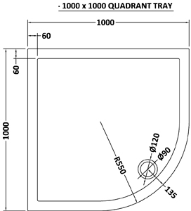 Technical image of Crown Trays Easy Plumb Quadrant Shower Tray. 1000x1000x40mm.