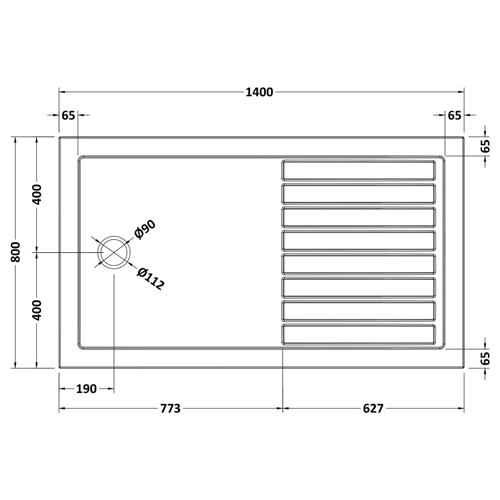 Technical image of Crown Trays Wetroom Rectangular Shower Tray 1400x800mm (Gloss White).