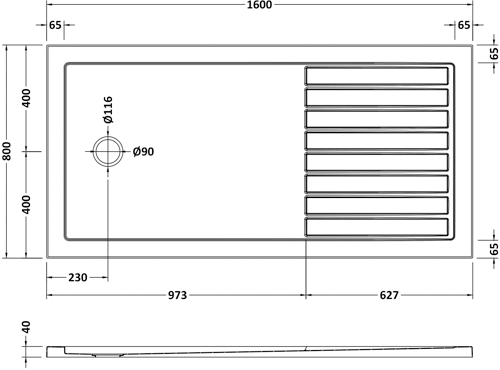 Technical image of Crown Trays Wetroom Rectangular Shower Tray 1600x800mm (Gloss White).