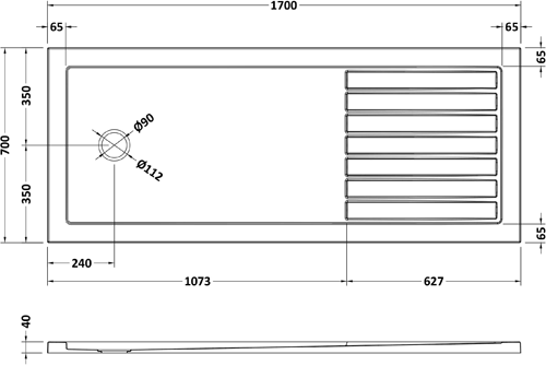 Technical image of Crown Trays Wetroom Rectangular Shower Tray 1700x700mm (Gloss White).