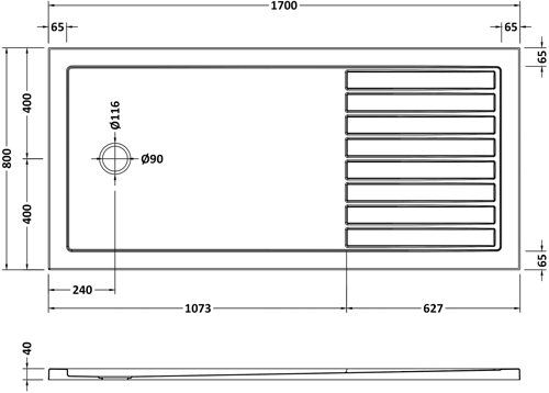 Technical image of Crown Trays Wetroom Rectangular Shower Tray 1700x800mm (Gloss White).