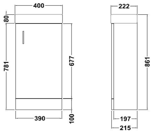Technical image of Premier Furniture Compact Vanity Unit & Basin (Ebony). 400x861mm.