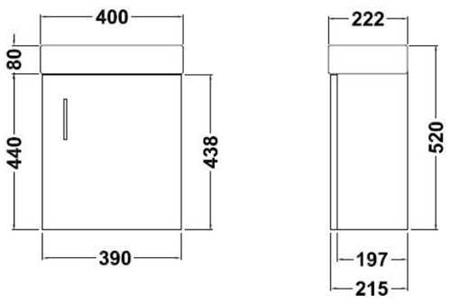 Technical image of Premier Furniture Wall Hung Vanity Unit & Basin (Light Oak). 400x520mm.
