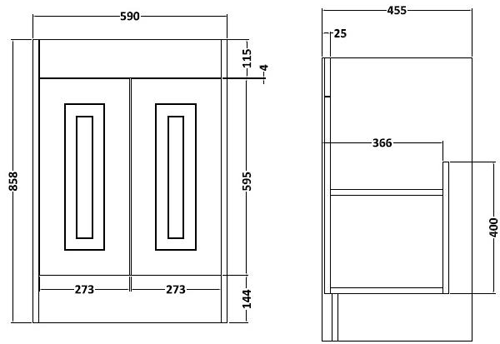 Technical image of Old London York Vanity Unit & Ceramic Basin 600mm (White).