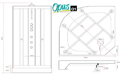 Technical image of Nuie Enclosures Quadrant Shower Cabin 900x900mm (Black).