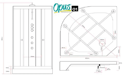 Technical image of Nuie Enclosures Quadrant Shower Cabin 1000x1000mm (Black).