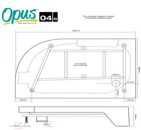 Technical image of Nuie Enclosures Offset Quadrant Cabin 1200x800mm (RH, Black).