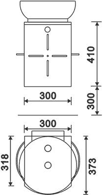 Technical image of Hudson Reed Orb Wall Hung Vanity Set (Black & White). 300x600x373mm.