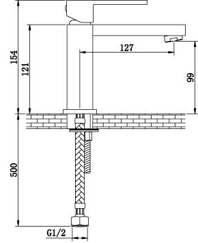 Technical image of Ultra Otis Square Basin & Bath Shower Mixer Tap Set With Shower Kit  (Chrome).