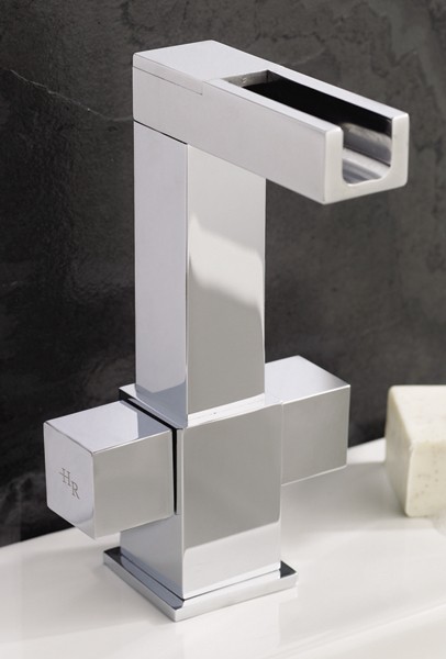 Example image of Hudson Reed Kubix Waterfall Basin Mixer Tap & Push Button Waste.