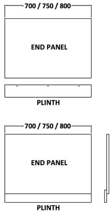 Technical image of Hudson Reed Memoir Side & End Bath Panel Pack (Gloss White, 1500x750).