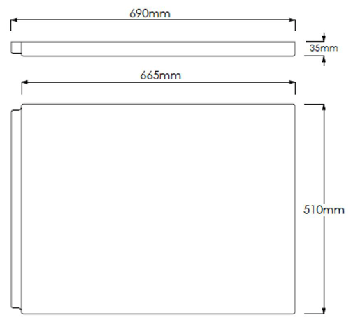 Technical image of Crown Bath Panels Acrylic White End Bath Panel (700mm).