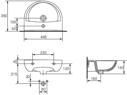 Technical image of Premier Pandora Bathroom Suite With Toilet, 450mm Basin (1TH).