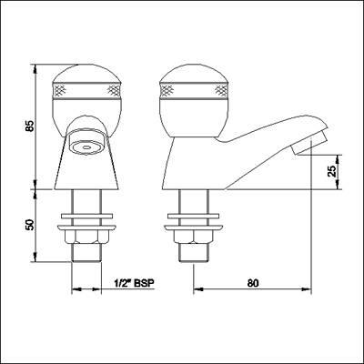 Technical image of Ultra Contour Basin taps chrome & gold (pair, standard valves)