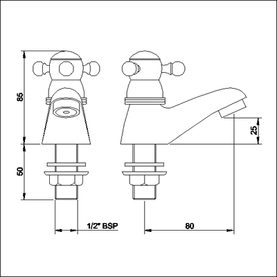 Technical image of Monet Basin taps (pair, standard valves)