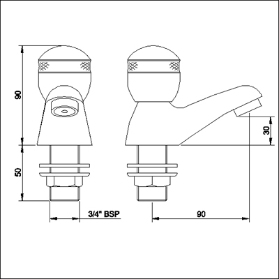 Technical image of Ultra Contour Bath taps chrome & gold (pair, standard valves)