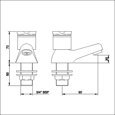 Technical image of Ultra Roma Bath taps (pair, standard valves)