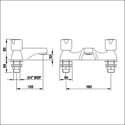 Technical image of Ultra Exact Bath filler tap (standard valves).