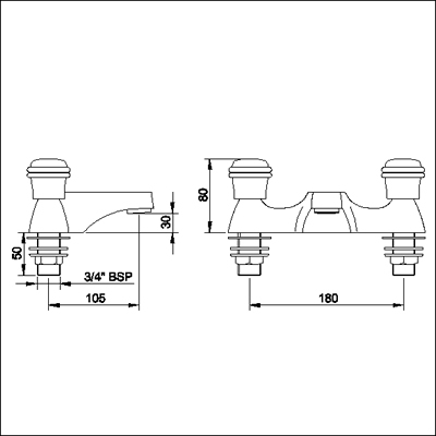 Technical image of Ultra Line 3/4" Bath filler (standard valves)