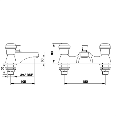 Technical image of Ultra Line 3/4" Bath shower mixer including kit (standard valves)