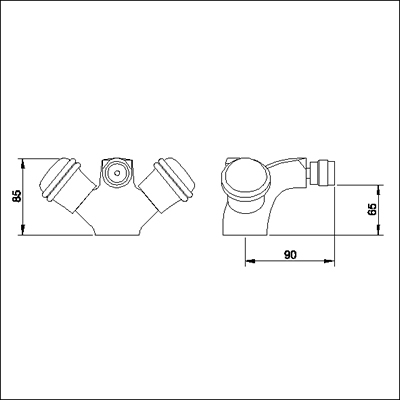 Technical image of Ultra Line Mono bidet mixer tap + Free pop up waste (standard valves)