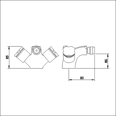 Technical image of Ultra Roma Mono bidet mixer tap + Free pop up waste (standard valves)