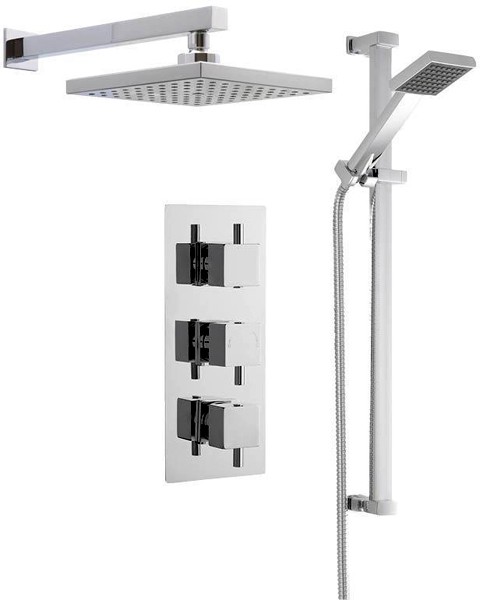 Larger image of Premier Showers Triple Thermostatic Shower Valve, Square Head & Slide Rail Kit.